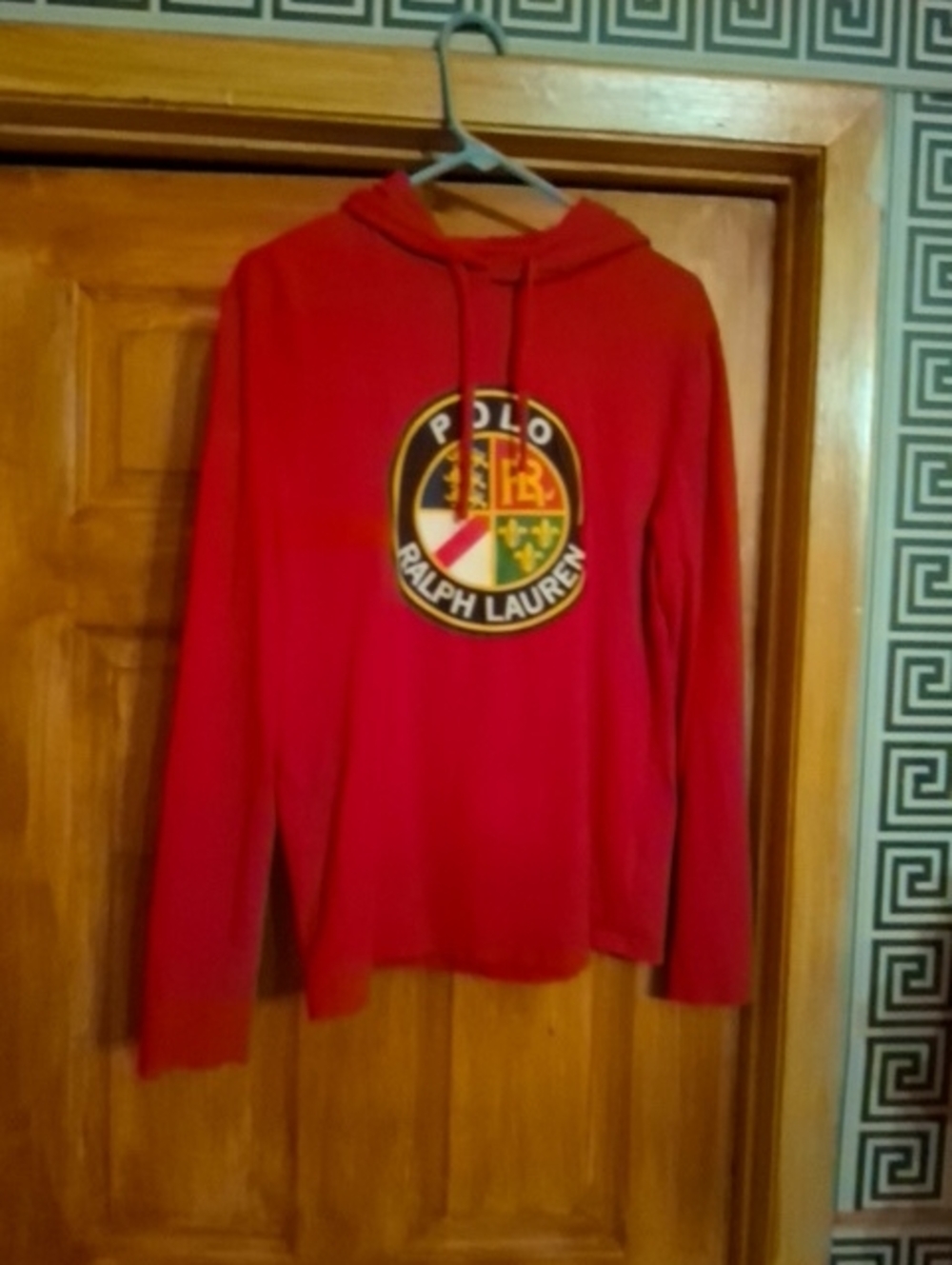 Polo by Ralph Lauren Red Hooded Sweatshirt with Crest Patch